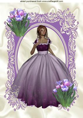 Beautiful Lady in Ornate Frame with Tulips A4