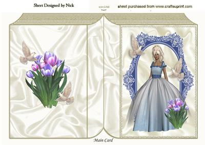 Pretty Lady with Doves and Tulips in Folded Book