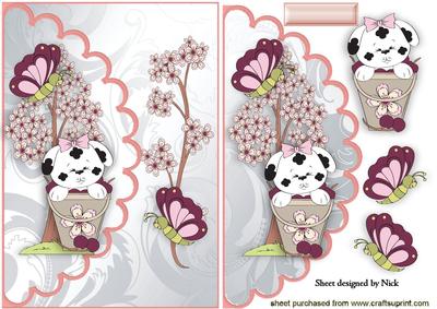 Cute Little Puppy with Blossoms on a Scalloped Envelope