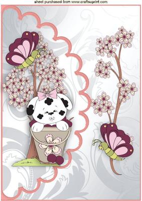 Cute Little Puppy with Blossom Tree and Butterflies A4