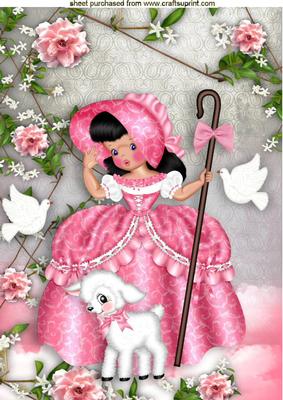 Little Bo Peep, Little Lamb, with Roses and Doves A4