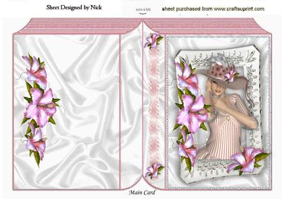 Vintage Lady with Big Hat in Flower Frame Folded Book