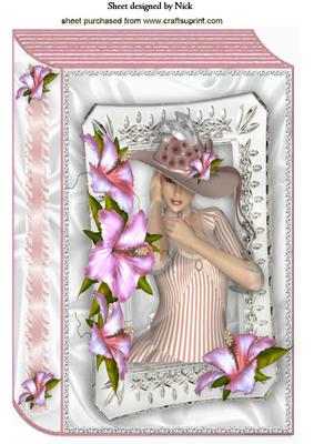 Vintage Lady in Big Hat in a Pretty Floral Frame A4 Book