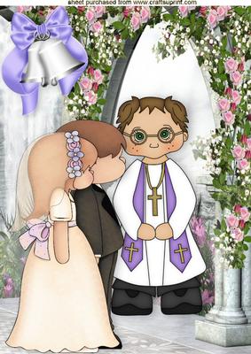 Wedding Couple with Priest in Rose Garden A4