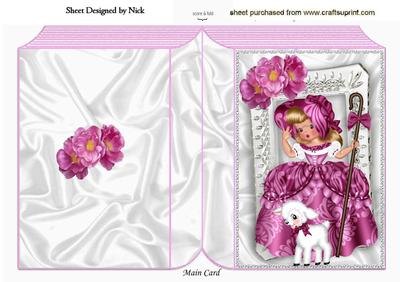 Bo Peep in Cerise with Little Lamb Pink Flowers Folded Book