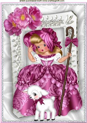 Little Bo Peep in Cerise with Little Lamb with Pink Flowers