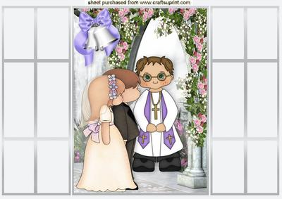 Wedding Couple with Priest in Rose Garden French Gatefold