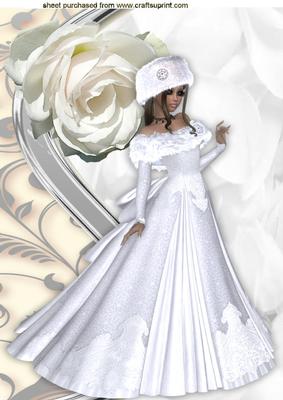 Elegant Lady Dressed in White, with White Flower A4