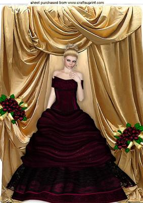 Beautiful in Ruby Red, with Flowers and Gold Drapes A4