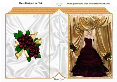 Beautiful in Ruby, with Gold Drapes and Roses Folded Book