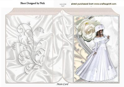 Elegant Lady in White, with White Rose, Folded Book