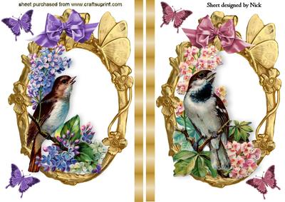 Pretty Bird Toppers with Flowers in Gold Frames