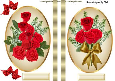 Beautiful Red Roses Toppers in Gold Oval Frames