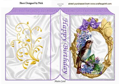 Pretty Bird with Flowers in Gold Frame Folded Book