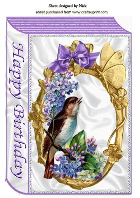 Pretty Bird with Flowers in Gold Frame A4 Book