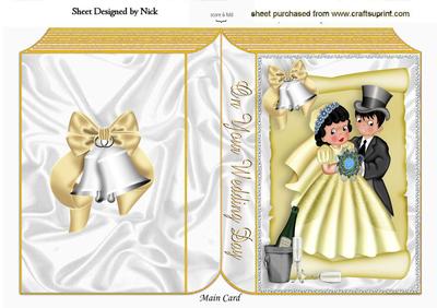 Champagne on Ice, Wedding Couple with Gold Bells Folded Book