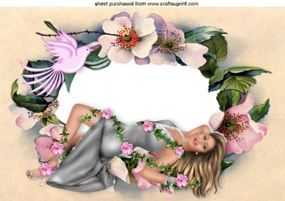 Sleeping Beauty in a Frame of Flowers with Dove A4
