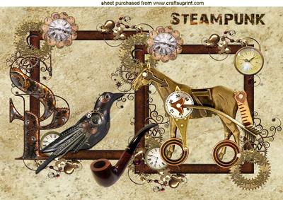Steampunk Horse and Bird in Clock Frame A4