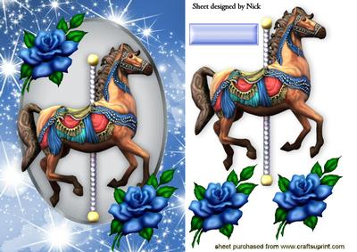 Carousel Horse with Blue Roses with the Stars