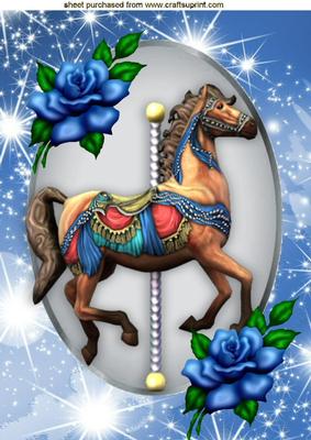 Carousel Horse with Blue Roses with the Stars A4