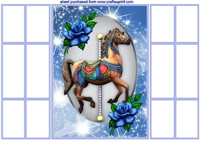 Carousel Horse with Blue Roses French Gatefold