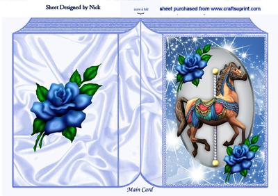 Carousel Horse with Blue Roses Folded Book