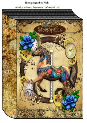Carousel Horse with Blue Roses Steampunk A4 Book