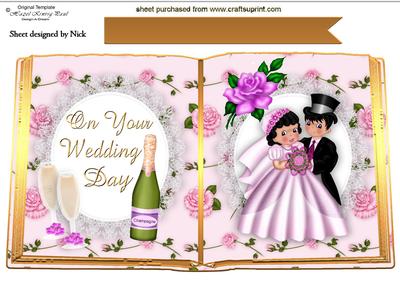 Wedding Couple, Champagne and Rose, Open Book A4
