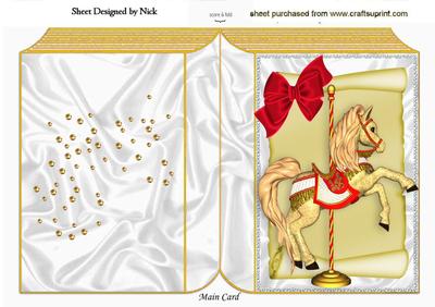 Carousel Gold Horse with Red Bow on a Scroll, Folded Book