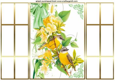 Pretty Yellow Birds with Flowers, French Gatefold