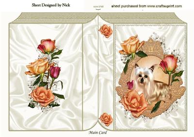 Cute Yorkie in Frame of Roses Folded Book