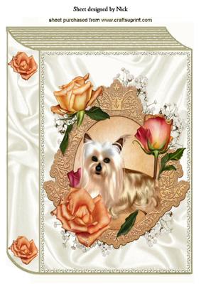 Cute Yorkie in Frame of Roses A4 Book