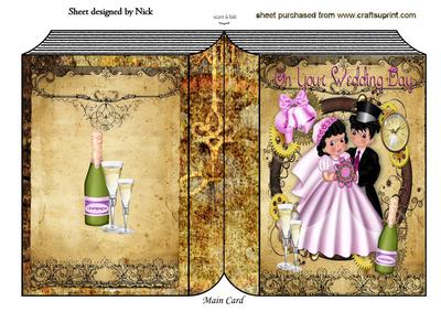 Wedding Couple, Champagne in Steampunk Folded Book
