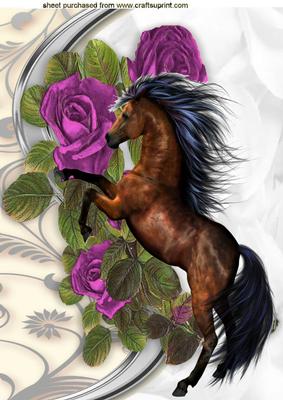 Beautiful Wild Horse with Purple Roses A4