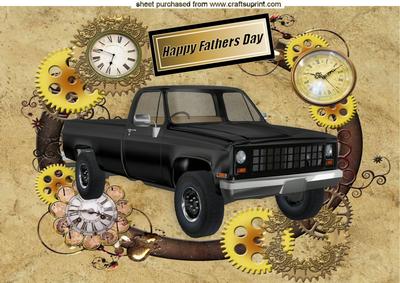 Black Truck in Steampunk Frame for Fathers Day A4