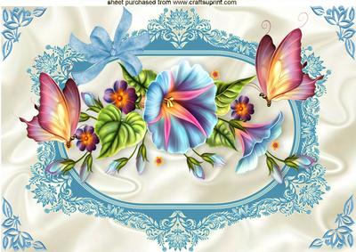 Pretty Flowers in Ornate Frame with Butterflies A4