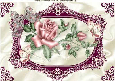 Pink Roses Antique Design with Butterflies and Bow A4