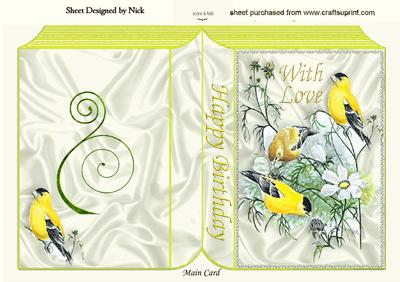 Pretty Yellow Birds with Flowers on a Folded Book
