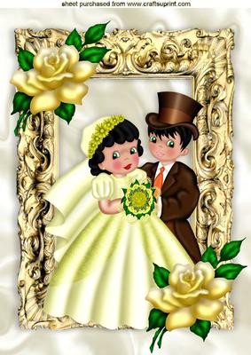 Golden Wedding Bride and Groom with Yellow Rose A4