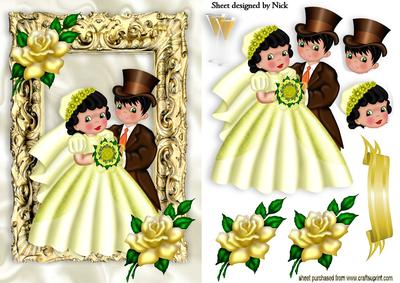 Golden Wedding Bride and Groom with Yellow Roses