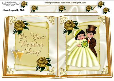 Golden Wedding Bride and Groom with Rose, Open Book A4