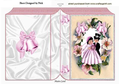 Pretty Bride in Pink with Groom, Frame of Flowers Book
