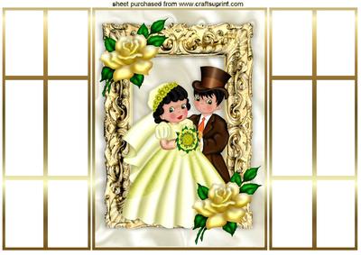 Golden Wedding Couple with Yellow Roses French Gatefold