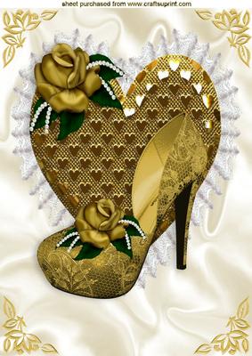 Gold Lace Heart with Gold Shoe and Roses A4