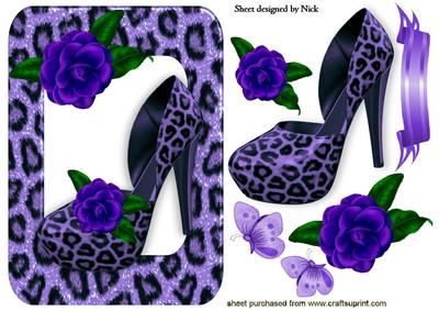 Purple Leopard Print Shoe and Frame with Roses