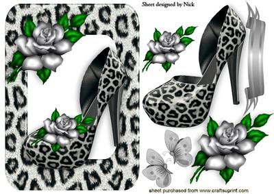 Silver Leopard Print Shoe with Silver Rose
