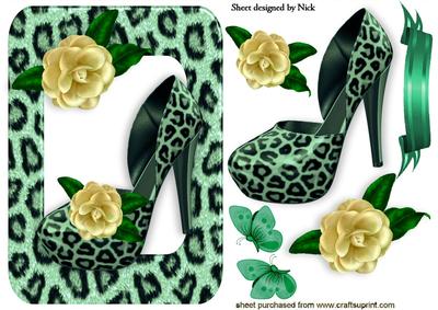 Green Leopard Print Shoe with Cream Rose in Frame