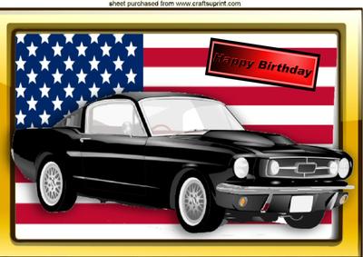 American Flag with Ford Mustang for Birthday A4