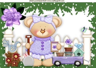 Little Gardening Teddy with Little Bird A4