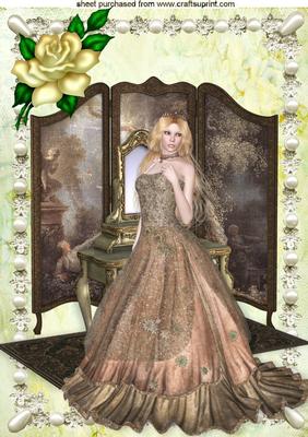 Lady with Cream Rose in Pearl Frame with Dressing Table A4